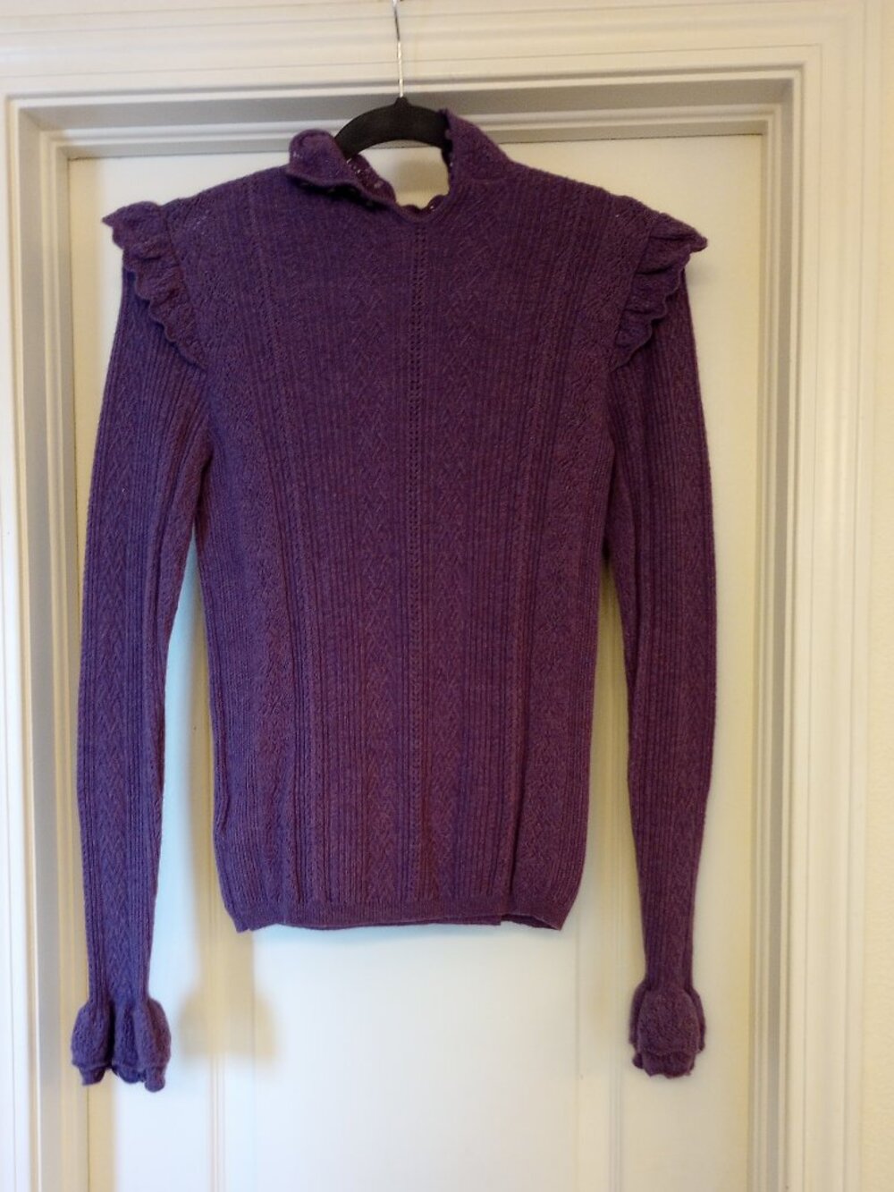 Polol Ralph Lauren Purple Ruffle Mock Neck Sweater - Picture 2 of 7